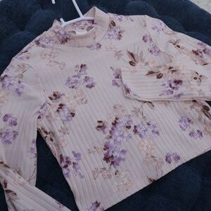 Floral Ribbed Long Sleeve Top